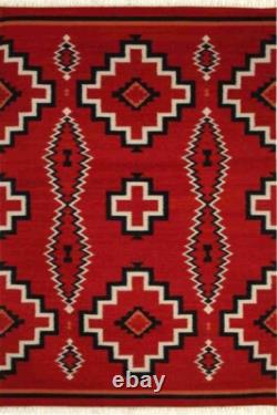 Tapis en laine kilim Navajo rouge sud-ouest 6×9 pieds tissé à la main, tapis aztèque amérindien