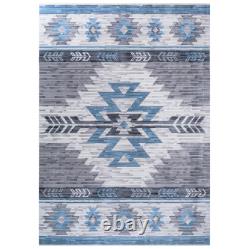 Tapis tribal moderne inspiré des Navajos du sud-ouest, motif décoloré.