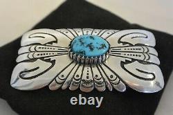 Tommy Singer Navajo Concho Belt Bucckle Argent Sterling Turquoise Nos Thomas
