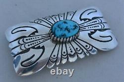 Tommy Singer Navajo Concho Belt Bucckle Argent Sterling Turquoise Nos Thomas