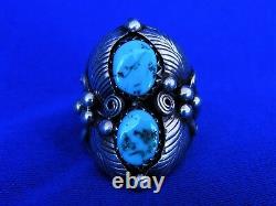 Traditionnelle, Navajo Foliace Overlay, Turquoise Ring Sz10