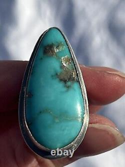 Translate this title in French: Bague en argent sterling et turquoise amérindienne Navajo, taille 7 1/2, neuve.