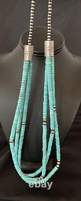 USA Native American Navajo Sterling 3s Turquoise Heishi Collier 24 13299
