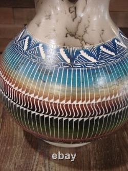Vase de mariage en crin de cheval gravé à la main Navajo Amérindien Benally