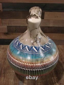 Vase de mariage en crin de cheval gravé à la main Navajo Amérindien Benally