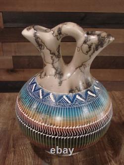 Vase de mariage en crin de cheval gravé à la main Navajo Amérindien Benally