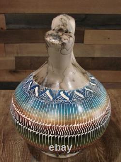 Vase de mariage en crin de cheval gravé à la main Navajo Amérindien Benally
