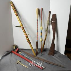 Vente vintage amérindienne Navajo fait main lot de 9 têtes en pierre, flèches, pipes, baguette de tambour