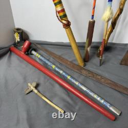 Vente vintage amérindienne Navajo fait main lot de 9 têtes en pierre, flèches, pipes, baguette de tambour