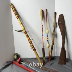 Vente vintage amérindienne Navajo fait main lot de 9 têtes en pierre, flèches, pipes, baguette de tambour