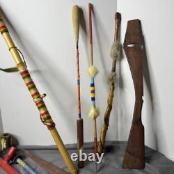 Vente vintage amérindienne Navajo fait main lot de 9 têtes en pierre, flèches, pipes, baguette de tambour