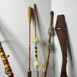 Vente vintage amérindienne Navajo fait main lot de 9 têtes en pierre, flèches, pipes, baguette de tambour