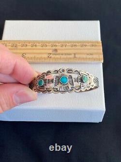 Vieille Native Américaine Navajo Sterling Argent Turquoise Thunderbird Cuff Bracelet