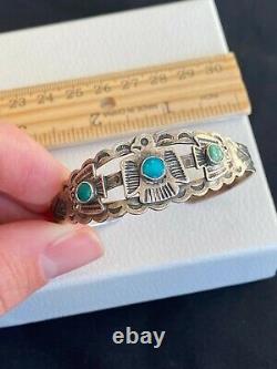 Vieille Native Américaine Navajo Sterling Argent Turquoise Thunderbird Cuff Bracelet