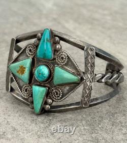 Vieux Bracelet en Argent Navajo en Turquoise Caréné 6,75 po