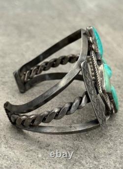 Vieux Bracelet en Argent Navajo en Turquoise Caréné 6,75 po