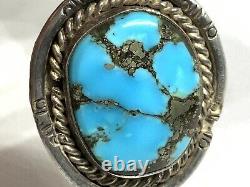 Vieux Pawn Navajo Sterling Silver Turquoise Squash Blossom Banc Collier De Perles