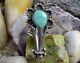Vint Native American Navajo Squash Blossom Turquoise Anneau Sterling Taille 5.75