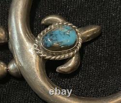 Vintage 24 Native Amer Navajo Squash Blossom Sterling Silver Turquoise Collier