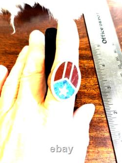Vintage Amérindien Incrustation de Chip Turquoise et Corail Argent Sterling