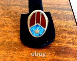 Vintage Amérindien Incrustation de Chip Turquoise et Corail Argent Sterling