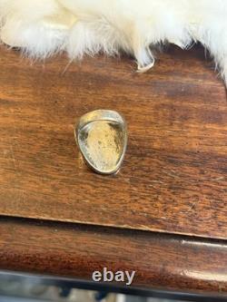 Vintage Amérindien Incrustation de Chip Turquoise et Corail Argent Sterling