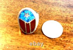 Vintage Amérindien Incrustation de Chip Turquoise et Corail Argent Sterling