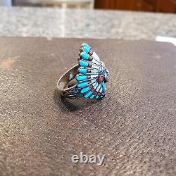 Vintage Argent Sterling Navajo Indien Turquoise Coral Pearl Head Ring 9.25