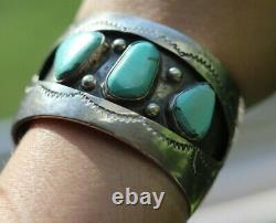 Vintage Bracelet En Argent Turquoise Et Sterling Signé Lp Navajo Shadowbox
