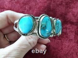 Vintage Native American Navajo Signé Argent Sterling Bracelet Turquoise Wow