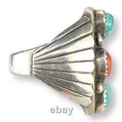 Vintage Native American Navajo Silver Sterling Turquoise And Coral Ring Sz 10.25