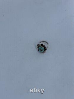 Vintage Native American Navajo Silver Turquoise Bague Taille 7.5. Testés