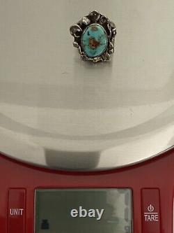 Vintage Native American Navajo Silver Turquoise Bague Taille 7.5. Testés