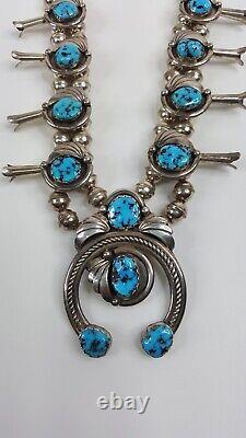 Vintage Native American Navajo Squash Blossom Turquuoise Sterling Silver Collier