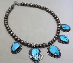 Vintage Native American Navajo Sterling Argent Turquoise Banc Collier De Perles