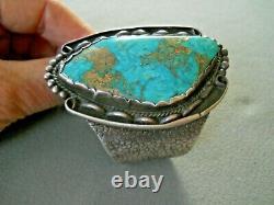 Vintage Native American Navajo Turquoise Sterling Argent Stamped Cuff Bracelet