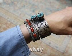 Vintage Native American Navajo Turquoise Sterling Silver Spider Cuff Bracelet