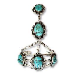 Vintage Native American Sterling Argent Bracelet Turquoise Chaîne À Main 5 3/4 Anneau