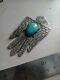 Vintage Navajo Fred Harvey Silver Sterling Turquoise Thunderbird Pin Brooch 3.5