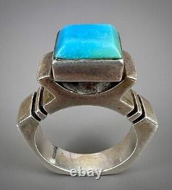 Vintage Navajo Native American Modernist Sterling Silver Turquoise Ring