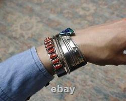 Vintage Navajo Native American Sterling Argent Azurite Malachite Cuff Bracelet