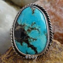 Vintage Navajo Native American Taille 8 Ovale Turquoise Anneau 925 Argent Sterling