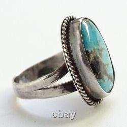 Vintage Navajo Native American Taille 8 Ovale Turquoise Anneau 925 Argent Sterling