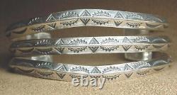 Vintage Navajo Native American Tooled Sterling Argent 3 Couteau Edge Cuff Bracelet