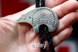 Vintage Navajo Spirit Bolo Argent Sterling Norman Woody Cowboy Sud-ouest