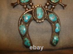 Vintage Navajo Sterling Argent Turquoise Squash Collier Brillant
