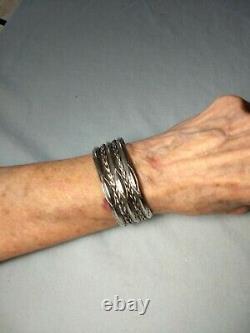 Vintage Navajo Sterling Silver Wide Twisted Wire Bracelet De Cuff Estampé