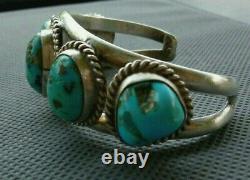 Vintage Old Pawn Native American Navajo Turquoise Sterling Cuff Bracelet 68 Gram