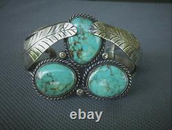 Vintage Old Pawn Native American Navajo Turquoise Sterling Cuff Bracelet Wow