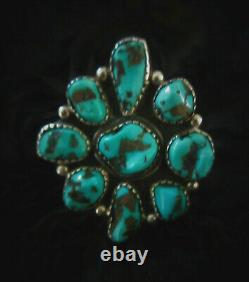 Vintage Old Pawn Navajo 925 Silver Sterling Super Blue Turquoise Flower Ring 8